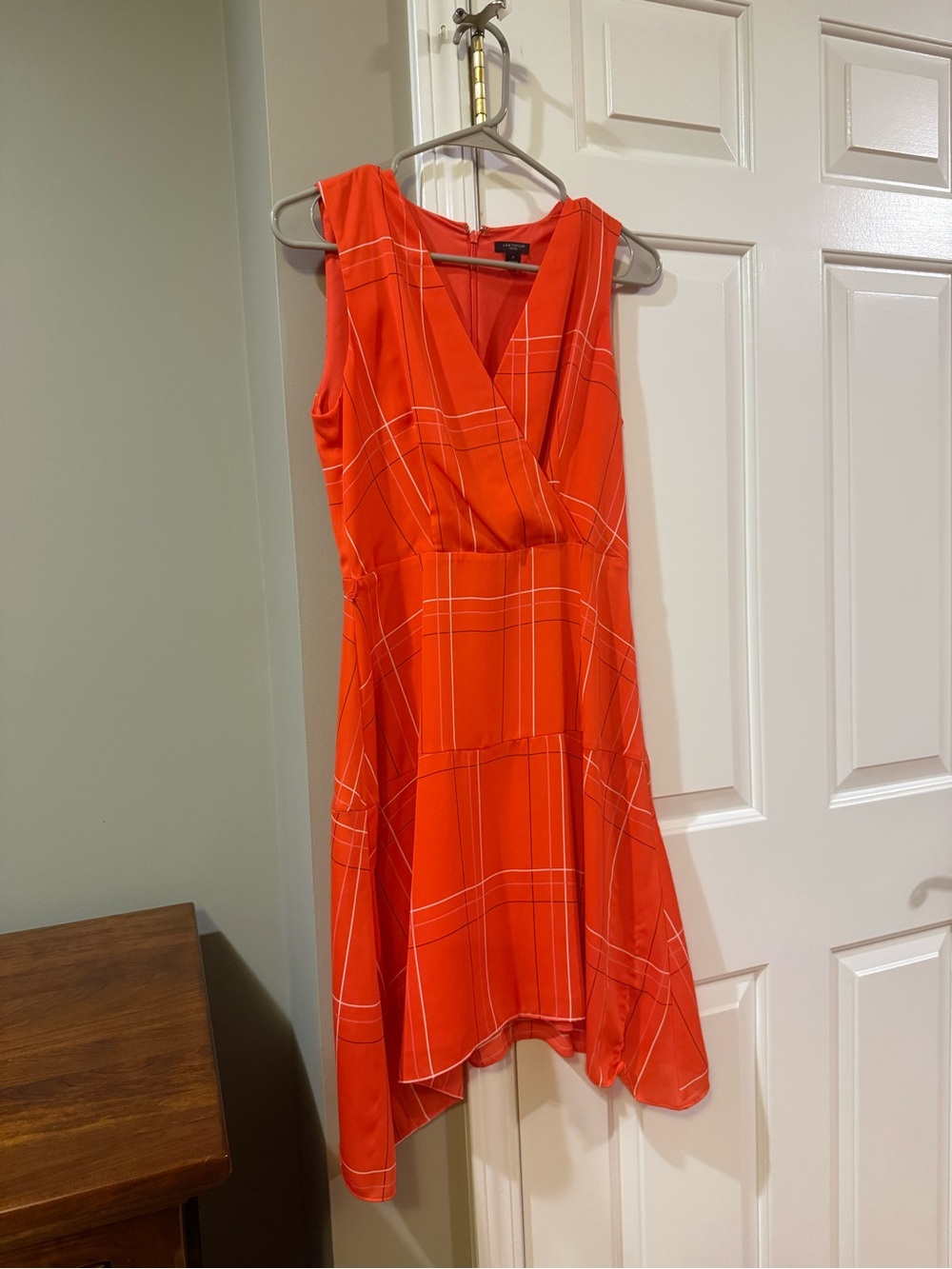 Ann Taylor Orange Plaid Sleeveless Wrap-Style Dress